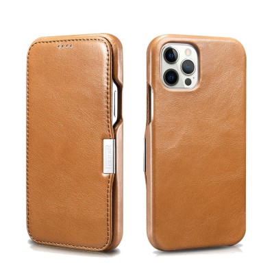Θήκη ICARER FOLIO Δερμάτινη VINTAGE για Apple iPhone 12 PRO MAX 6.7 - ΚΑΦΕ XAKI - RIX1211