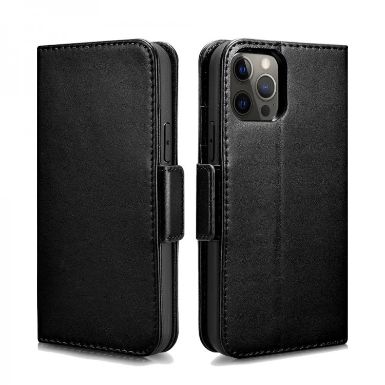 Θήκη ICARER FOLIO Δερμάτινη Leather 2in1 Haixing Wallet με RFID για Apple iPhone 12 Pro Max 6.7 - ΜΑΥΡΟ - WMI1214