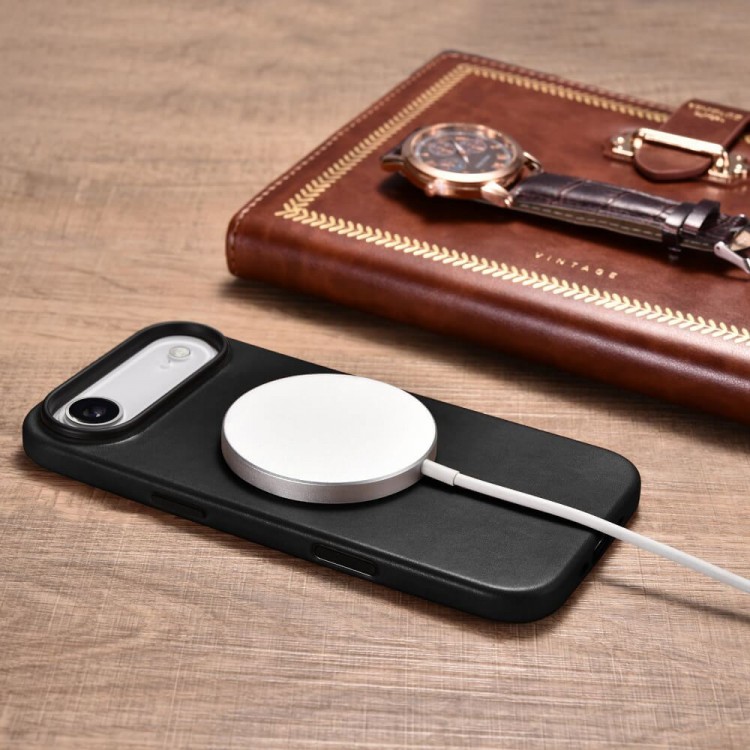 Θήκη ICARER Δερμάτινη Magsafe με πλήκτρο κάμερας για Apple iPhone 17 AIR 6.6 5G 2025 - RETRO ΜΑΥΡΟ - KJIP17250704