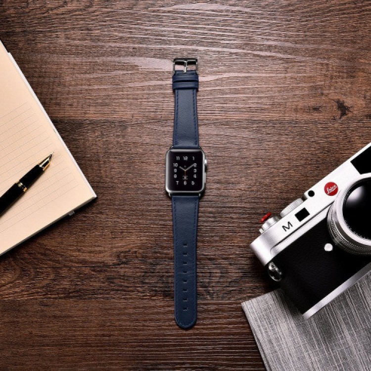 iCarer Γνήσιο Δερμάτινο Watchband λουράκι για Apple Watch 4/5/6/7/SE/8/9 - 40/41mm - ΣΚΟΥΡΟ ΜΠΛΕ - ICR262