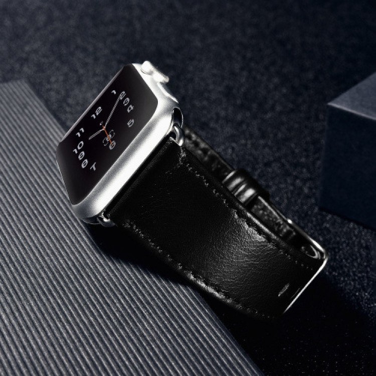 iCarer Γνήσιο Δερμάτινο Watchband λουράκι για Apple Watch 4/5/6/7/SE/8/9 - 40/41mm - ΣΚΟΥΡΟ ΜΠΛΕ - ICR262