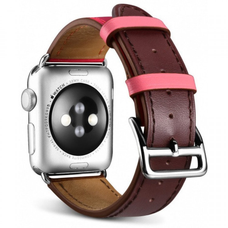 iCarer Γνήσιο Δερμάτινο Watchband λουράκι για Apple Watch 4/5/6/7/SE/8/9/Ultra - 44/45/49mm - ΚΑΦΕ ΡΟΖ - ICR265
