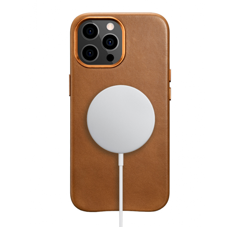 Θήκη ICARER Δερμάτινη Magsafe για Apple iPhone 13 PRO MAX 6.7 - ΚΑΦΕ - WMI1304-BN