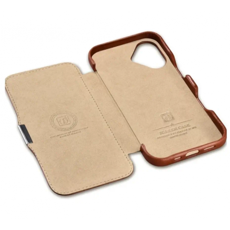 Θήκη ICARER FOLIO Δερμάτινη Magsafe VINTAGE για Apple iPhone 16 6.1 2024 5G - ΚΑΦΕ - WMI16240713-BN