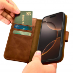 Θήκη ICARER FOLIO Δερμάτινη Leather Magsafe 2in1 Wallet με RFID για Apple iPhone 16 Pro 6.3 5G 2024 - ΚΑΦΕ - WMI16240720