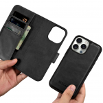 Θήκη ICARER FOLIO Δερμάτινη Leather Magsafe 2in1 Wallet με RFID για Apple iPhone 16 Pro Max 6.9 5G 2024 - ΜΑΥΡΟ - WMI16240722