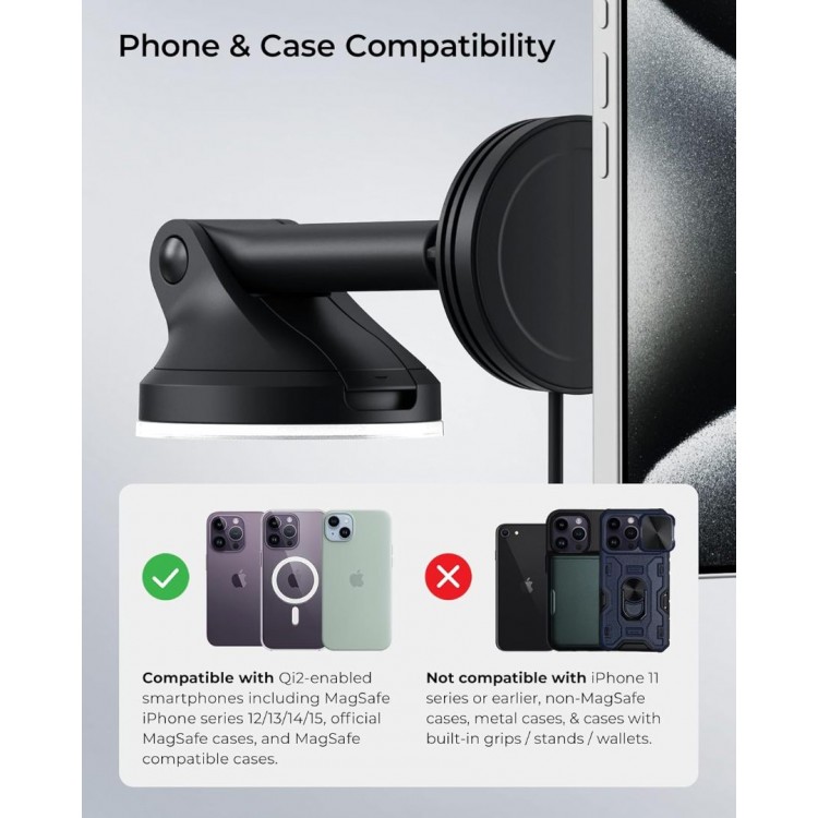 iOttie Velox Qi2 Mini 15W MagSafe Μαγνητική Βάση στήριξης αυτοκινήτου με ασύρματη φόρτιση Dash & Windshield - VLXWCG213