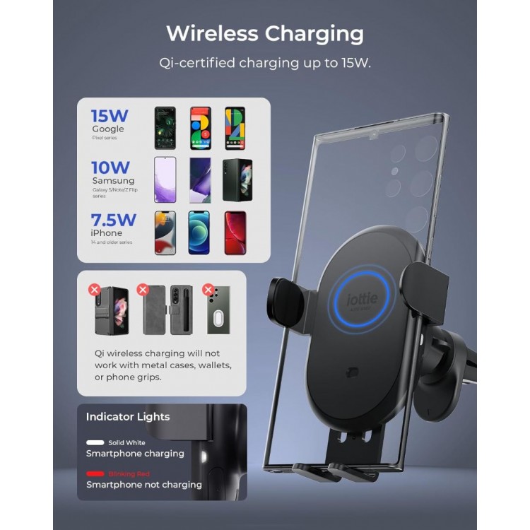iOttie AutoSense 2 Wireless Air Vent Universal Βάση αυτοκινήτου αεραγωγού για smartphones με Qi Ασύρματη Φόρτιση - ATSWCG206