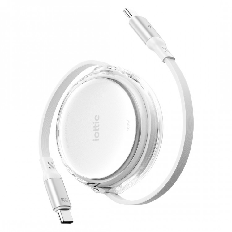 iOttie 100W Retractable καλώδιο USB-C με γρήγορη φόρτιση/μεταφορά δεδομένων, 2 τεμ. - ΛΕΥΚΟ - IOTACC610