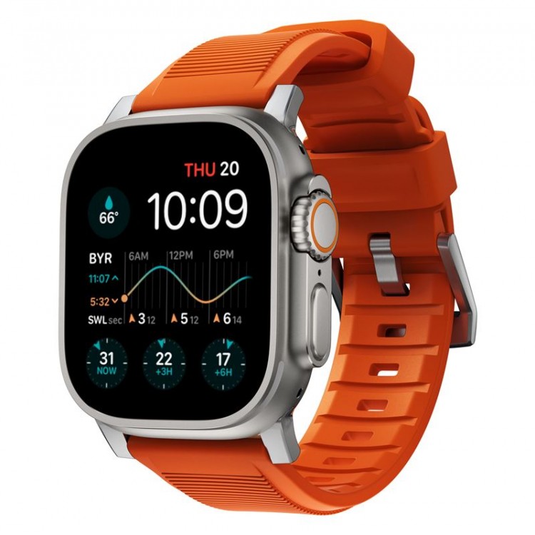 NOMAD Sport Rugged Strap Αδιάβροχο σιλικόνης για Apple Watch 1,2,3,4,5,6,SE,7,8,9 Ultra series - 42mm-44mm-45mm-49mm - ΠΟΡΤΟΚΑΛΙ ΑΣΗΜΙ - NM01287285