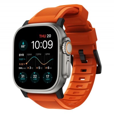 NOMAD Sport Rugged Strap Αδιάβροχο σιλικόνης για Apple Watch 1,2,3,4,5,6,SE,7,8,Ultra series - 42mm-44mm-45mm-49mm - ΠΟΡΤΟΚΑΛΙ ΜΑΥΡΟ - NM01217985