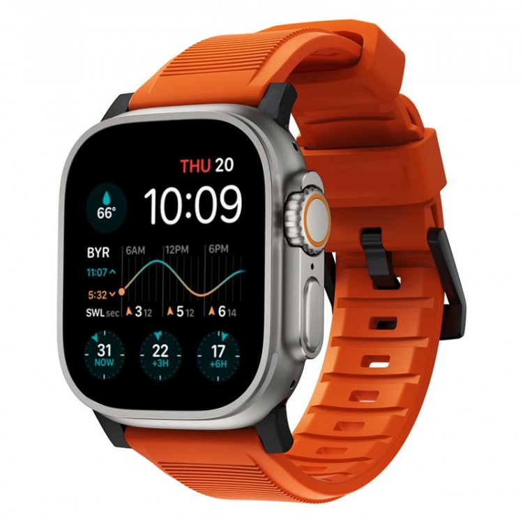 NOMAD Sport Rugged Strap Αδιάβροχο σιλικόνης για Apple Watch 1,2,3,4,5,6,SE,7,8,Ultra series - 42mm-44mm-45mm-49mm - ΠΟΡΤΟΚΑΛΙ ΜΑΥΡΟ - NM01217985