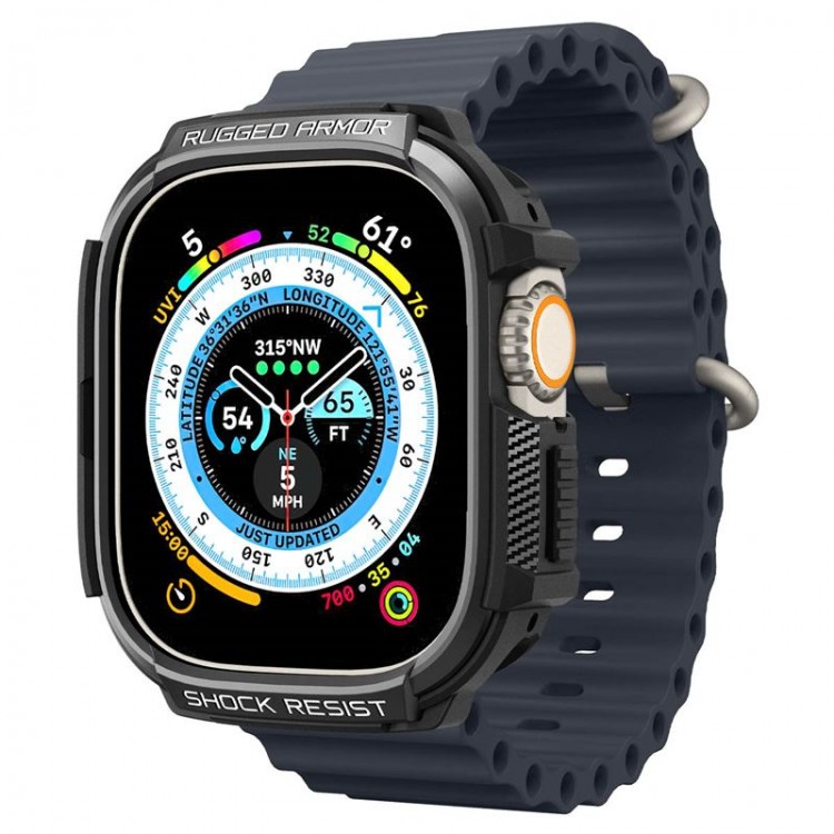 θήκη Spigen SGP Rugged Armor για Apple Watch Ultra 49mm 1/2 - ΜΑΥΡΟ - ACS05456
