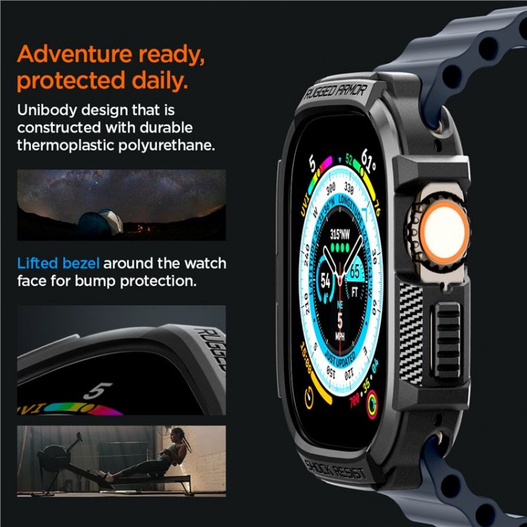 θήκη Spigen SGP Rugged Armor για Apple Watch Ultra 49mm 1/2 - ΜΑΥΡΟ - ACS05456