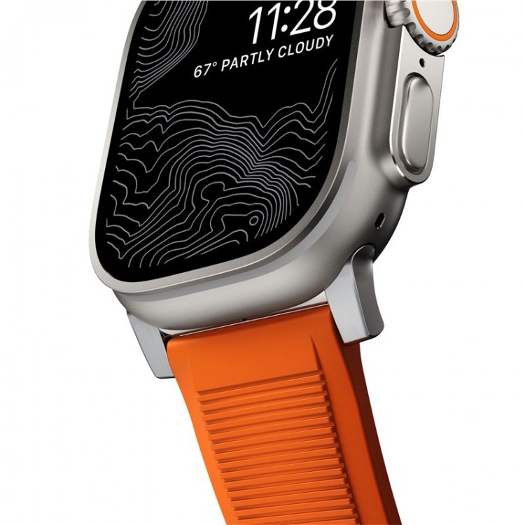 NOMAD Sport Rugged Strap Αδιάβροχο σιλικόνης για Apple Watch 1,2,3,4,5,6,SE,7,8,9 Ultra series - 42mm-44mm-45mm-49mm - ΠΟΡΤΟΚΑΛΙ ΑΣΗΜΙ - NM01287285