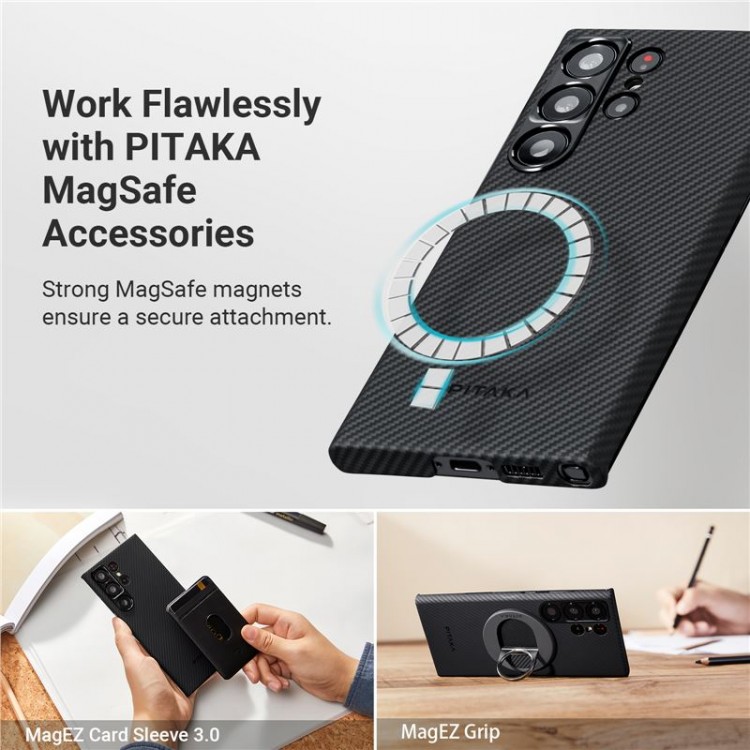 Θήκη Pitaka MagSafe ARAMID CARBON MagEZ 3 για Samsung Galaxy S23 Ultra - ΜΑΥΡΟ ΓΚΡΙ - KS2301U