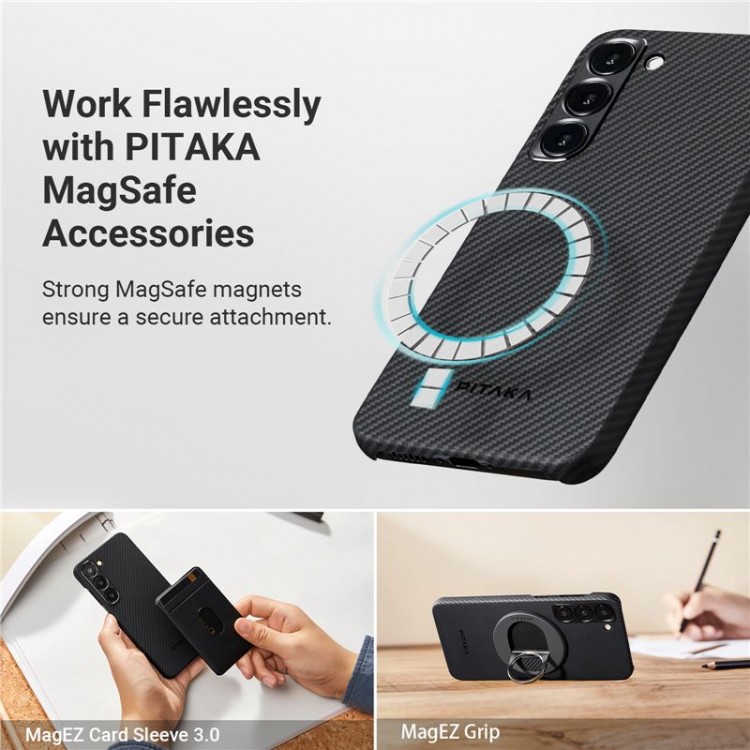 Θήκη Pitaka MagSafe ARAMID CARBON MagEZ 3 για Samsung Galaxy S23+ PLUS - ΜΑΥΡΟ ΓΚΡΙ - KS2301S