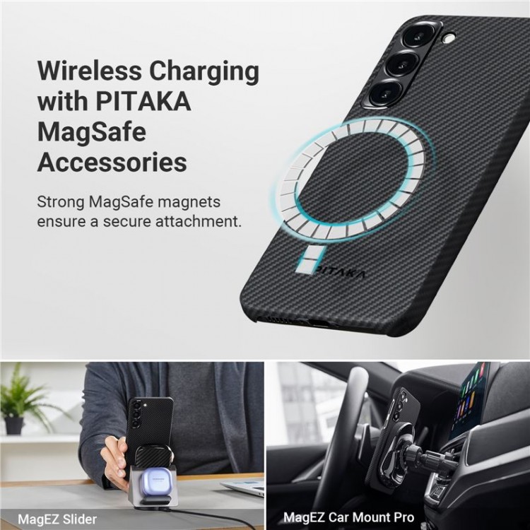 Θήκη Pitaka MagSafe ARAMID CARBON MagEZ 4 για Samsung Galaxy S24 2024 - ΜΑΥΡΟ ΓΚΡΙ - KS2401