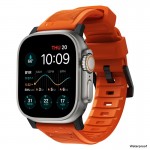 NOMAD Sport Rugged Strap Αδιάβροχο σιλικόνης για Apple Watch 1,2,3,4,5,6,SE,7,8,Ultra series - 42mm-44mm-45mm-49mm - ΠΟΡΤΟΚΑΛΙ ΜΑΥΡΟ - NM01217985