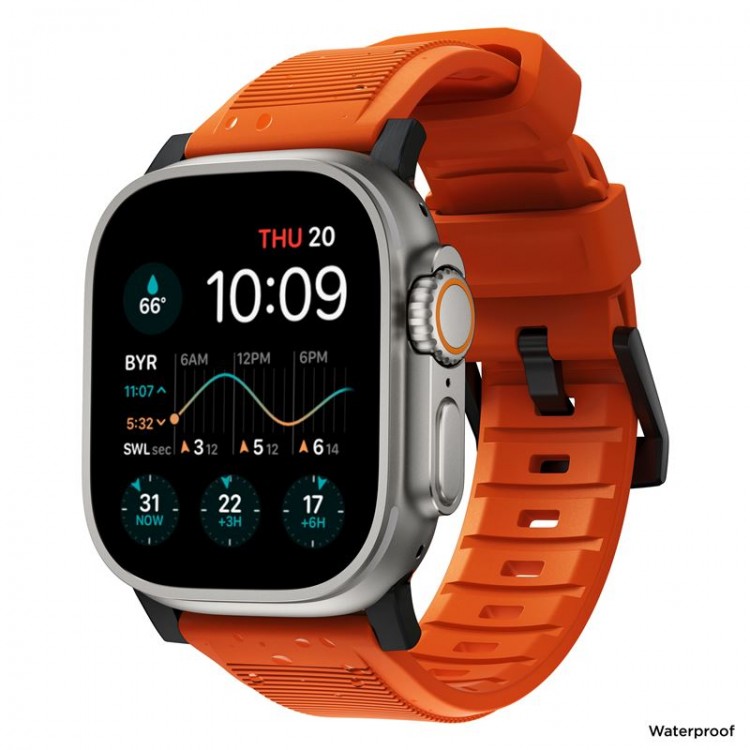 NOMAD Sport Rugged Strap Αδιάβροχο σιλικόνης για Apple Watch 1,2,3,4,5,6,SE,7,8,Ultra series - 42mm-44mm-45mm-49mm - ΠΟΡΤΟΚΑΛΙ ΜΑΥΡΟ - NM01217985