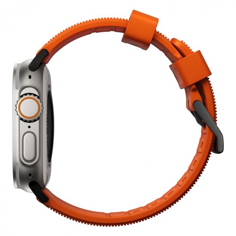 NOMAD Sport Rugged Strap Αδιάβροχο σιλικόνης για Apple Watch 1,2,3,4,5,6,SE,7,8,Ultra series - 42mm-44mm-45mm-49mm - ΠΟΡΤΟΚΑΛΙ ΜΑΥΡΟ - NM01217985