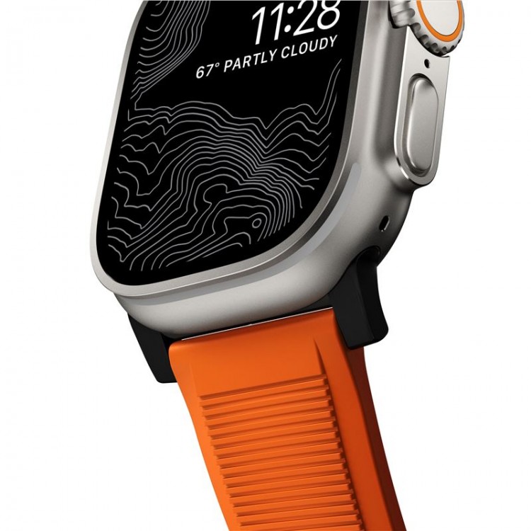 NOMAD Sport Rugged Strap Αδιάβροχο σιλικόνης για Apple Watch 1,2,3,4,5,6,SE,7,8,Ultra series - 42mm-44mm-45mm-49mm - ΠΟΡΤΟΚΑΛΙ ΜΑΥΡΟ - NM01217985