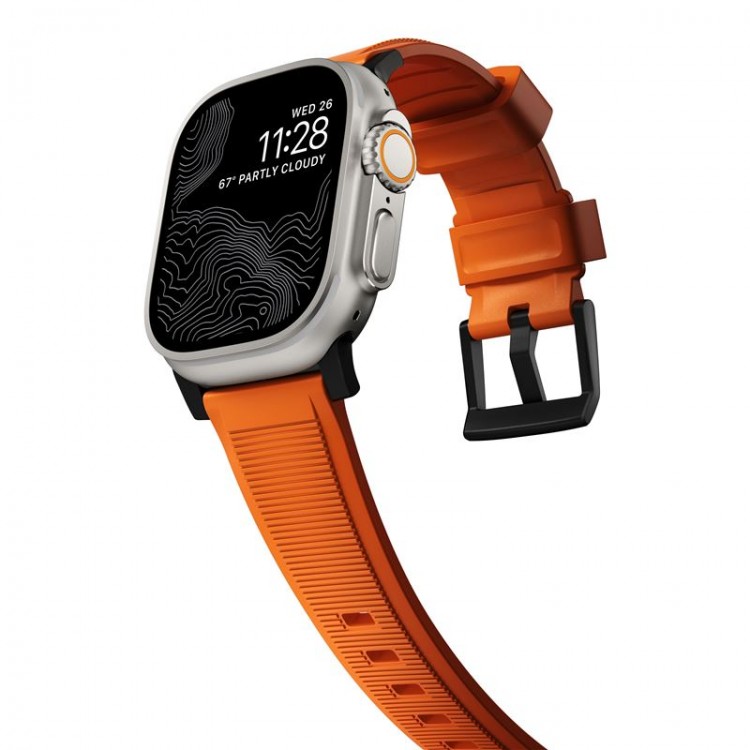 NOMAD Sport Rugged Strap Αδιάβροχο σιλικόνης για Apple Watch 1,2,3,4,5,6,SE,7,8,Ultra series - 42mm-44mm-45mm-49mm - ΠΟΡΤΟΚΑΛΙ ΜΑΥΡΟ - NM01217985
