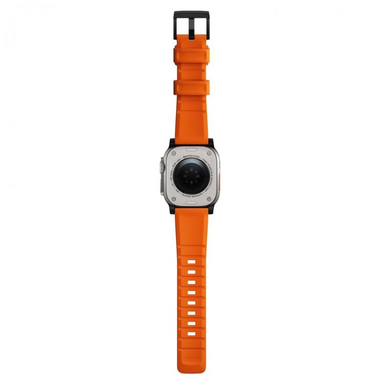 NOMAD Sport Rugged Strap Αδιάβροχο σιλικόνης για Apple Watch 1,2,3,4,5,6,SE,7,8,Ultra series - 42mm-44mm-45mm-49mm - ΠΟΡΤΟΚΑΛΙ ΜΑΥΡΟ - NM01217985