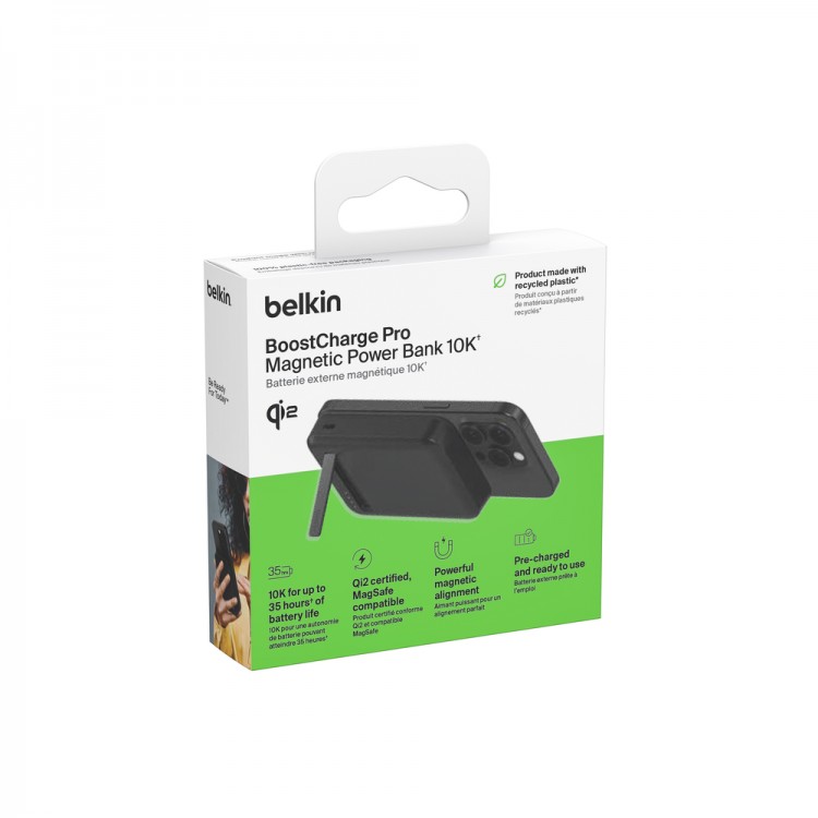 BELKIN 10K 10.000MAH Qi2 15W, Μαγνητικό POWER BANK Ασύρματης Φόρτισης + KICK STAND - ΜΑΥΡΟ - BPD008BTBK