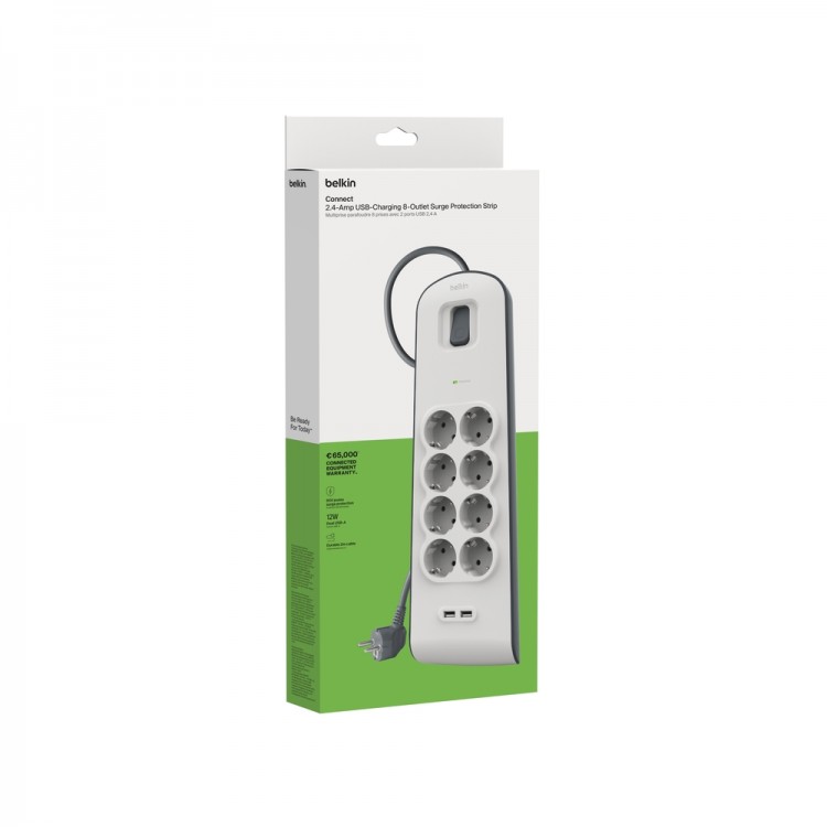 BELKIN SURGE, 8 sockets, 900J, 2M, 2 USB-2.4A SHARED, updated version 2 - BSV804vf2M-V2