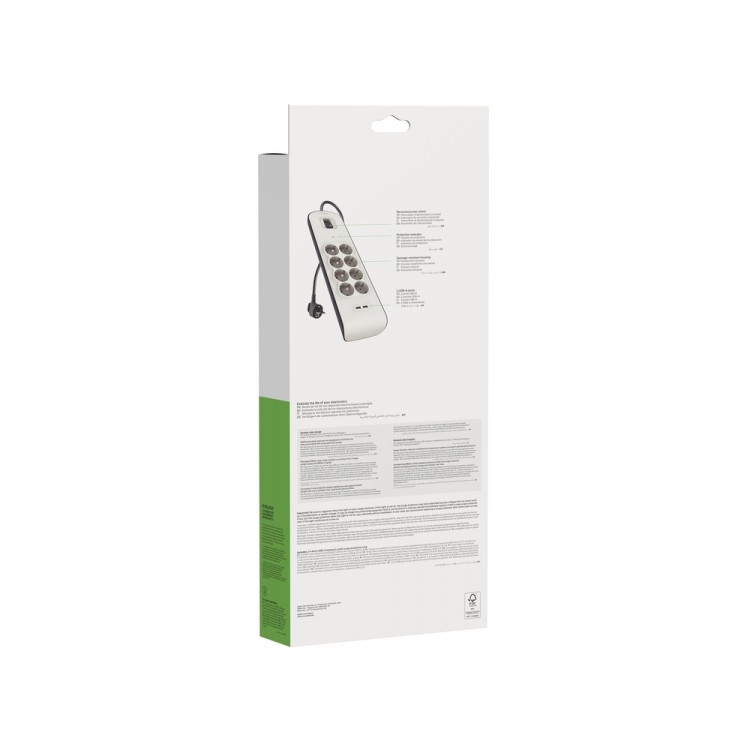 BELKIN SURGE, 8 sockets, 900J, 2M, 2 USB-2.4A SHARED, updated version 2 - BSV804vf2M-V2