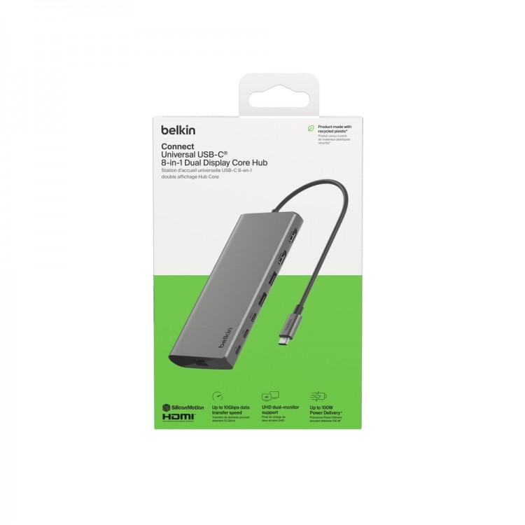 BELKIN Connect Universal USB-C 8-IN-1 DUAL DISPLAY Monitor HUB, 100W PD - INC015BTSGY-CZ