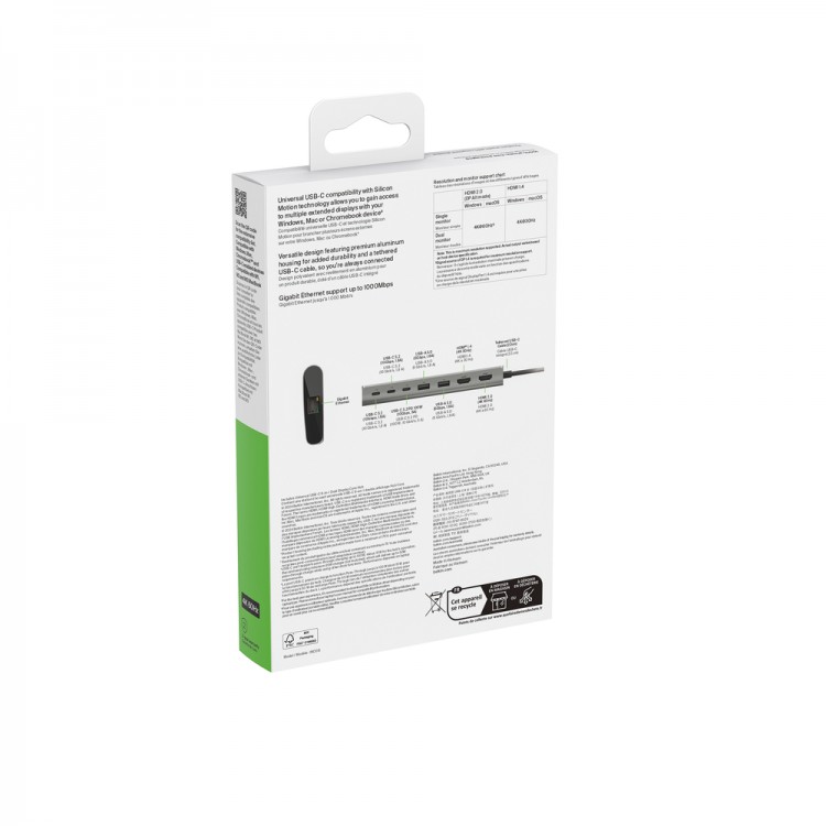 BELKIN Connect Universal USB-C 8-IN-1 DUAL DISPLAY Monitor HUB, 100W PD - INC015BTSGY-CZ