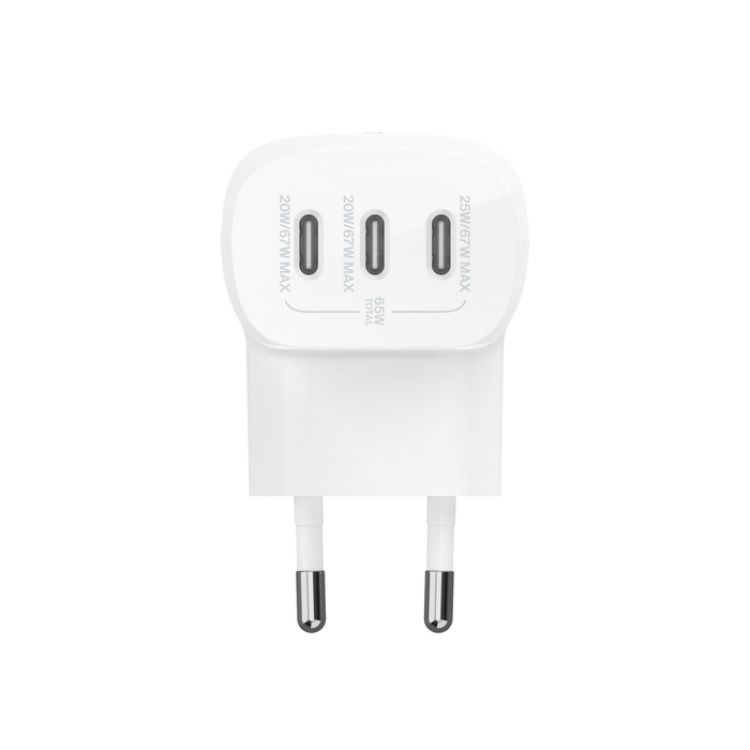  Belkin 67W Trio USB-C PD 3.1 Ταχυ-Φορτιστ΄ής με PPS BoostCharge , 3Xθύρες για APPLE iPhone 16/15 Series, MacBook Pro, AirPods, Galaxy - ΛΕΥΚΟ - WCC002VFWH