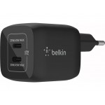 BELKIN 45W Διπλος 2XUSB-C Power Delivery 3.0 & GaN Οικιακός φορτιστής PPS, για MacBook Pro, iPhone 17, iPhone Air, iPad, Galaxy S25, Pixel 10, Laptop - ΜΑΥΡΟ - WCH011vfBK