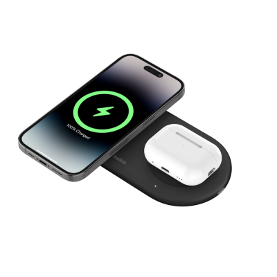 BOOST^CHARGE™ 2in1 plus USB-C 15w Qi2/MagSafe Compatible Wireless Pad, Black