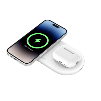 BOOST^CHARGE™ 2in1 plus USB-C 15w Qi2/MagSafe Compatible Wireless Pad, White