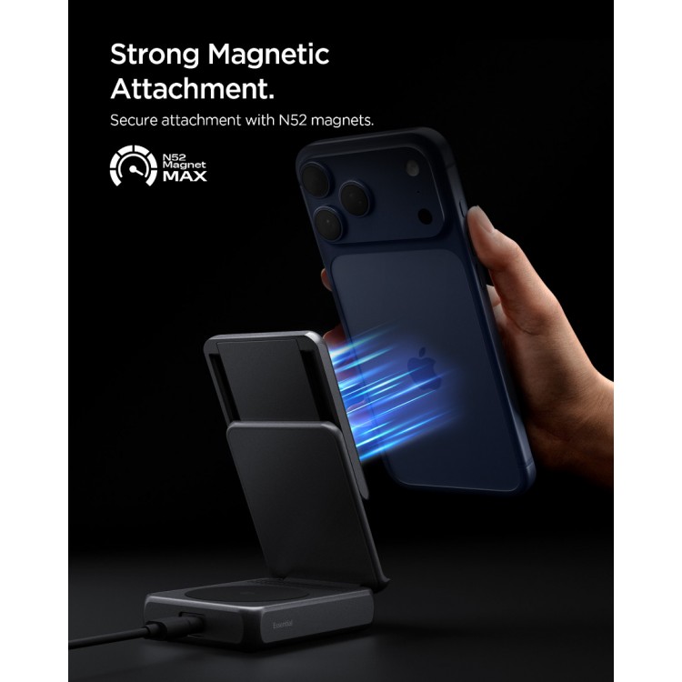 SPIGEN SGP ESSENTIAL EF302MOQ 2-in-1+C QI2.2 25W MagSafe Magnetic wireless charging station-base for Αpple iPhone, Apple Watch Series, Airpods - BLACK - ACH10399