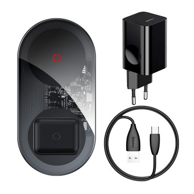 BASEUS SIMPLE Turbo 20W 2IN1 DUAL Qi Wireless Charger Fast Charge Edition for Smartphone και Apple AIRPODS - BLACK - TZWXJK-B01