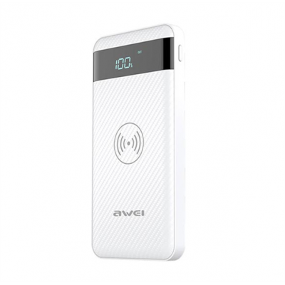 Awei 10000mAh External Battery POWER BANK with wireless charger Qi  - WHITE - P55K