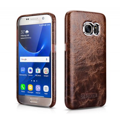 Case ICARER Leather Oil Wax Back Cover for SAMSUNG GALAXY S7 - COFFEE