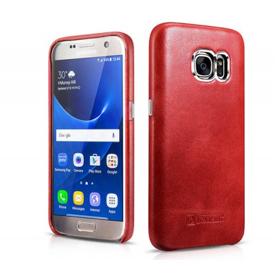 Case ICARER Leather VINTAGE Back Cover for SAMSUNG GALAXY S7 - RED
