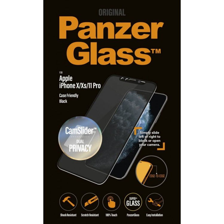 PanzerGlass Γυαλί προστασίας Fullcover Privacy CAMSLIDER Case Friendly 0.3MM για Apple iPhone 11 PRO, X, Xs - ΜΑΥΡΟ